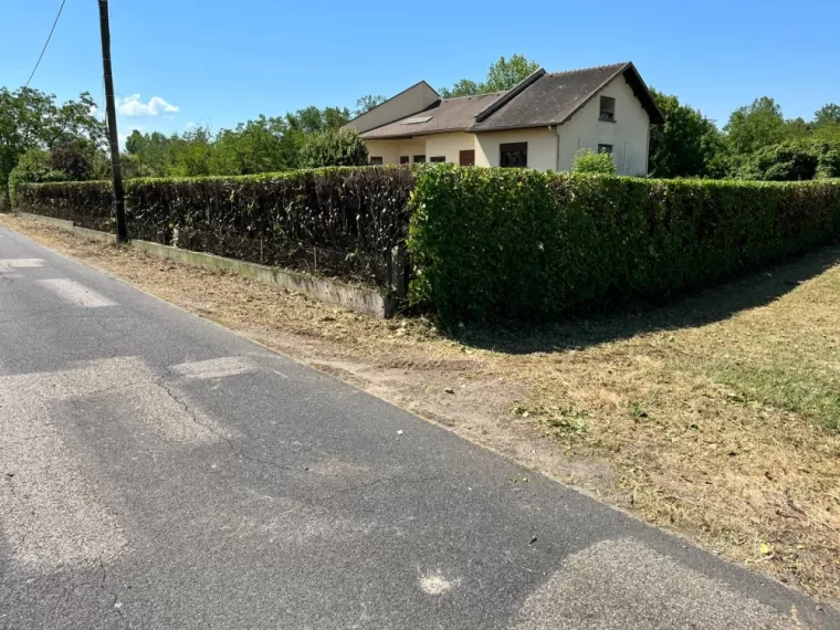 Taille soignée d'une longue haie de Lauriers, Saint-Genix-sur-Guiers, Paccard Paysage