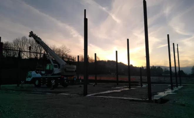 Pose de la charpente métallique 12/02/2024